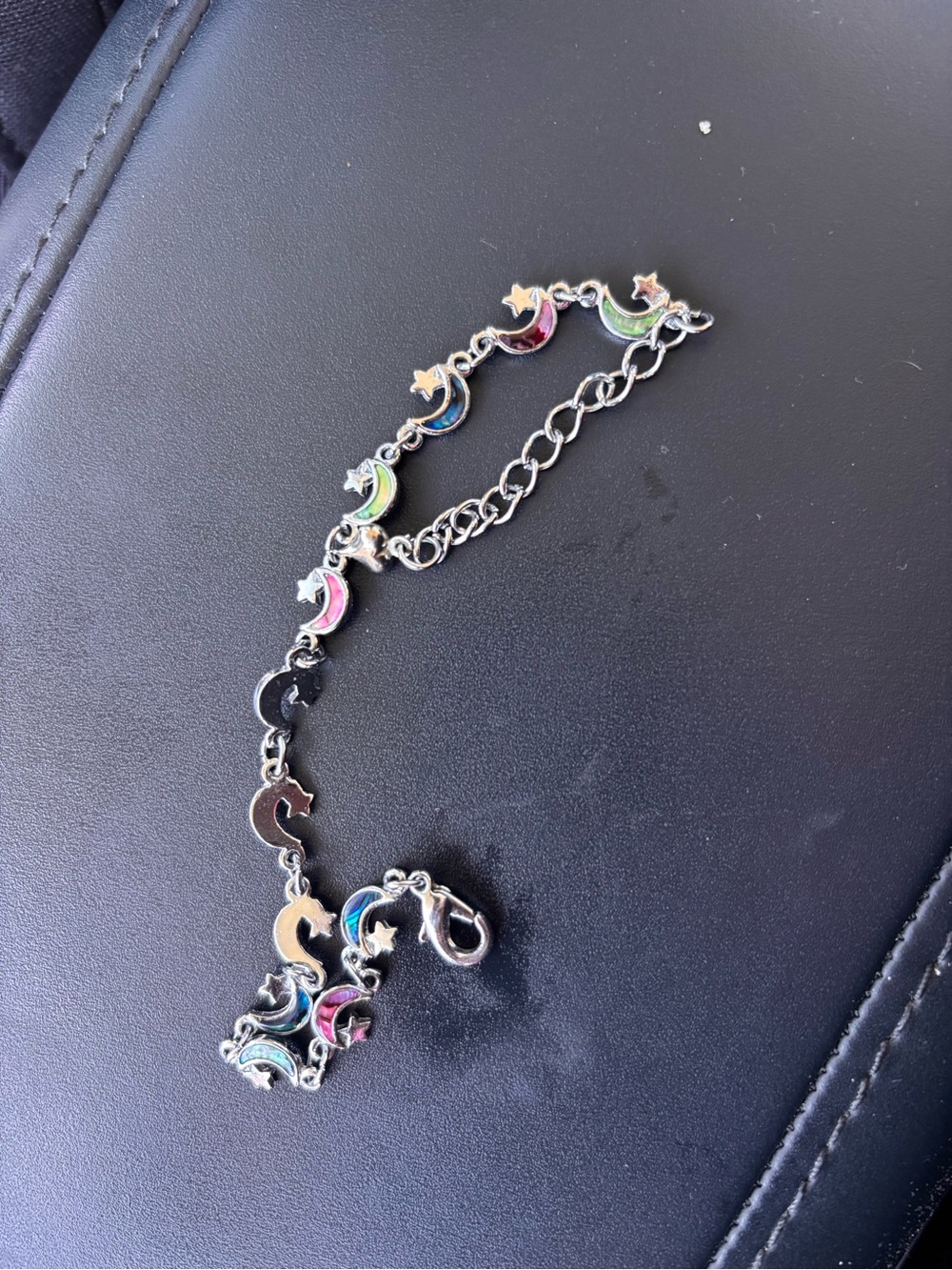 Silver Multicolor Crescent Moon & Star Bracelet - Unbranded